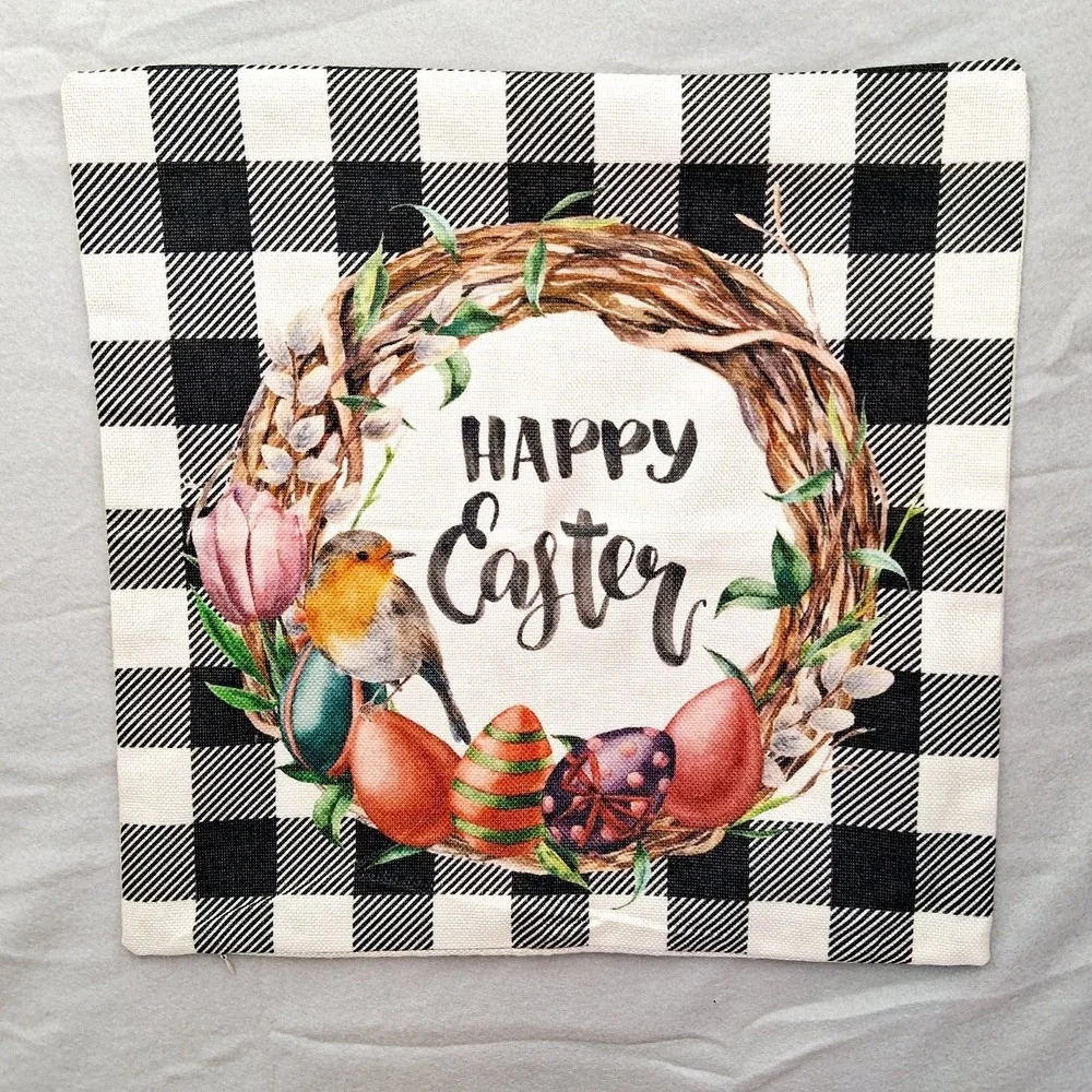 Easter Pillow‎ Cover 17x17 Inch Spring Decorations Rabbit Eggs Set Of 2
